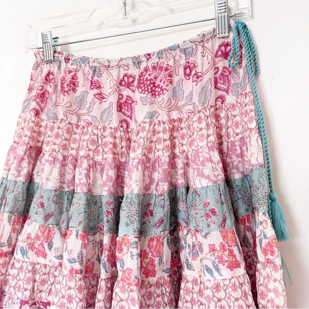 Free People Tiered Floral Midi Skirt in Red, Pink, Teal, Cream - Picture 7 of 9